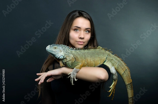 Obraz beautiful sensual model and dragon.