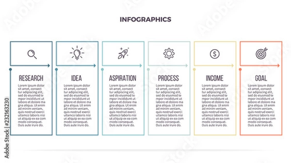 Fototapeta Business infographics with 6 steps, options. Vector template. Editable line.