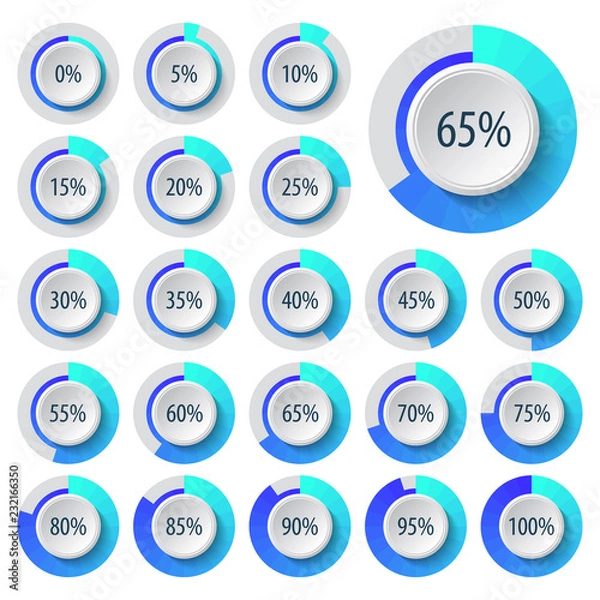 Fototapeta Set of pie charts for business infographics.Progress bar for web design.3d infographic elements.White and blue style