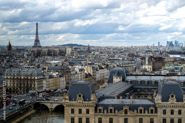 Obraz View over Paris towards Eiffel Tower from Notre Dame