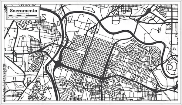 Obraz Sacramento California USA City Map in Retro Style. Outline Map.