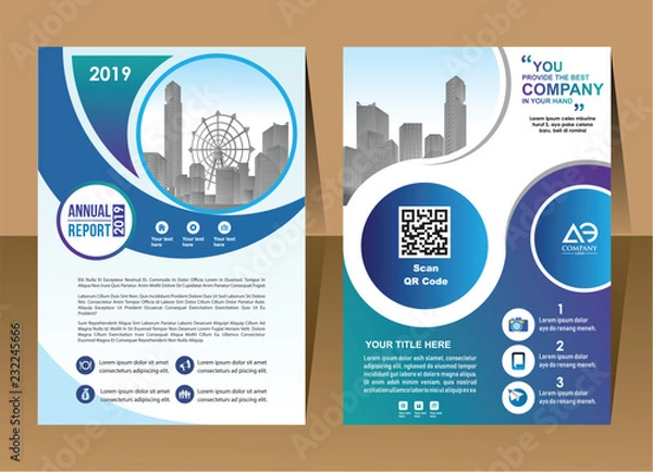 Fototapeta Front and back cover of a modern business brochure layout or flyer template, poster, magazine, annual report, book, booklet with red circle and gray design. Size A4
