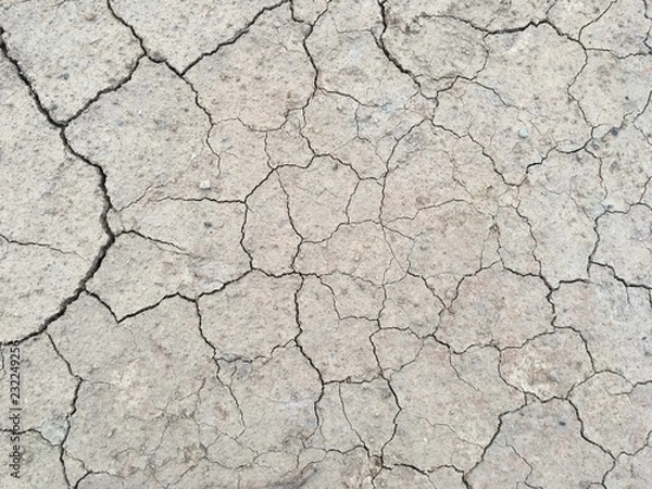 Fototapeta The surface of dry land with many cracks without a drop of water