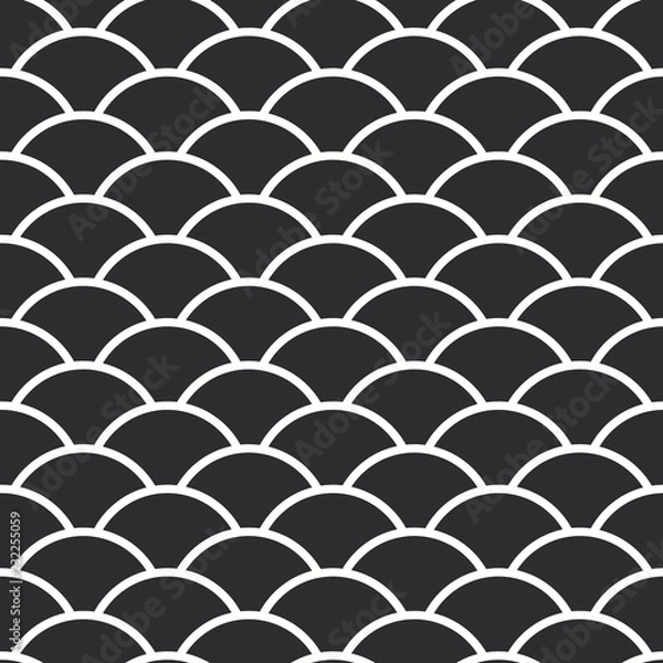 Fototapeta seamless pattern abstract scales simple background with japanese circle pattern white on a black. Can be used for fabrics, wallpapers, websites. Vector