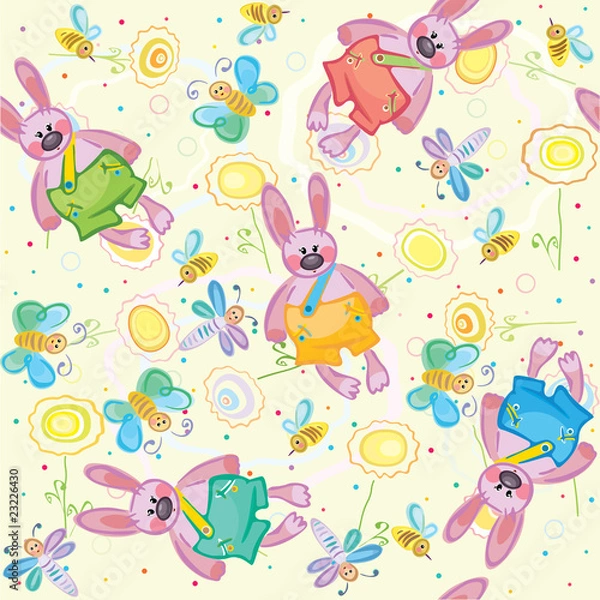 Fototapeta Seamless pattern of cute rabbit
