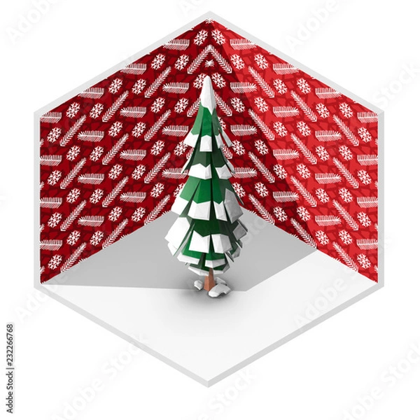 Fototapeta 3d isometric illustration rendering of Christmas tree