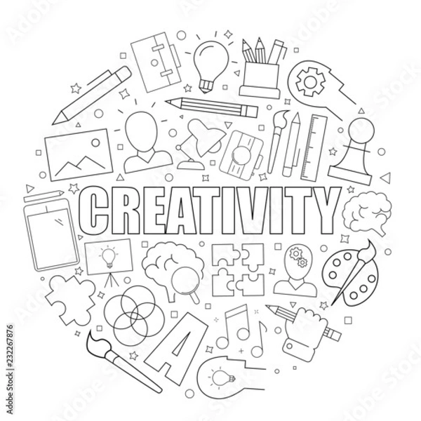 Obraz Creativity background from line icon. Linear vector pattern. Vector illustration