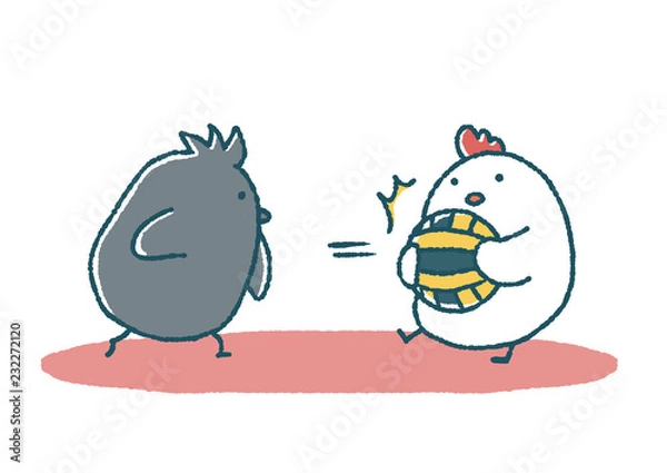 Obraz ゆるいにわとりとカラスのドッジボール