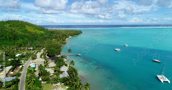Fototapeta boat in aerial view, french polynesia