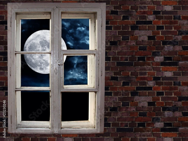 Obraz full moon in old window