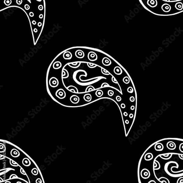 Fototapeta paisley seamless pattern, hand drawn indian cucumber, sketch