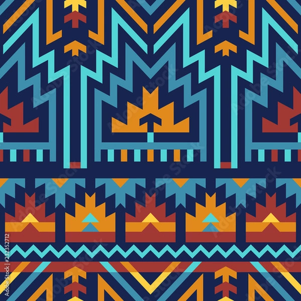 Fototapeta Vector Seamless Tribal Pattern. Ethnic Ornament with Triangles, Rhombus and Stripes. Textile Design
