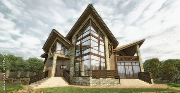 Fototapeta luxury residential house design rendering and visualization 