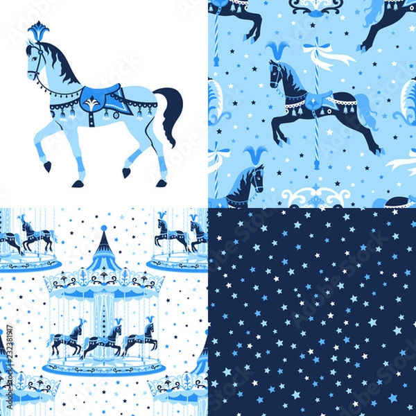 Obraz Blue set of carousel seamless patterns