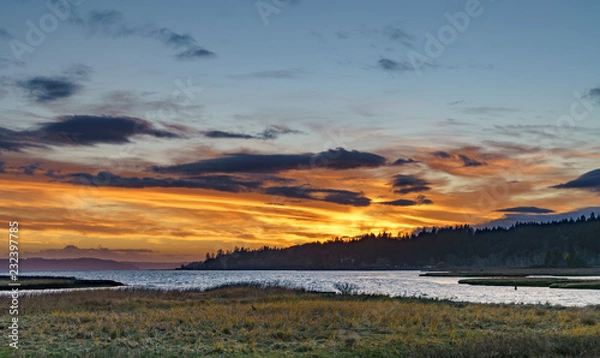 Fototapeta Sunset at Lynch Cove Wetlands Washington State
