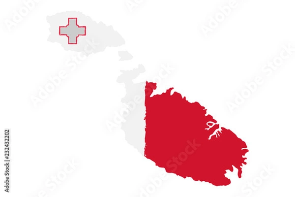 Fototapeta Map of Malta with Flag. Hand Painted with Brush. Vector Illustration.