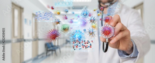 Obraz Doctor using digital nanobot virus 3D rendering