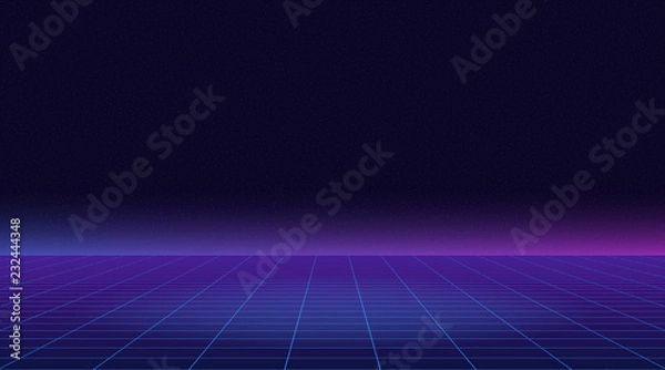 Fototapeta Future retro line background of the 80s. Vector futuristic synth retro wave illustration in 1980s posters style