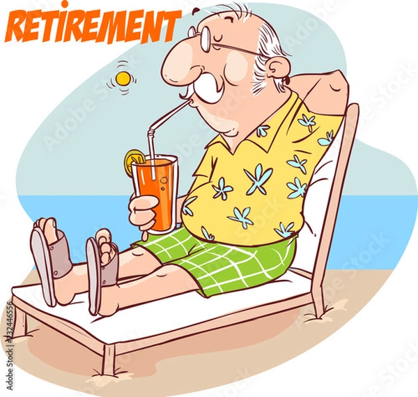 Obraz A vector illustration of happy senior retirement at the beach