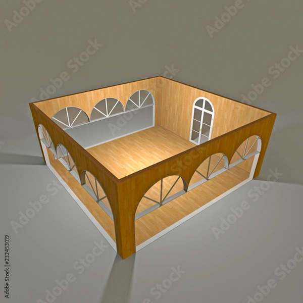 Fototapeta 3d interior rendering of illuminated empty home apartment with wooden materials