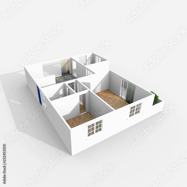 Fototapeta 3d interior rendering of empty home apartment