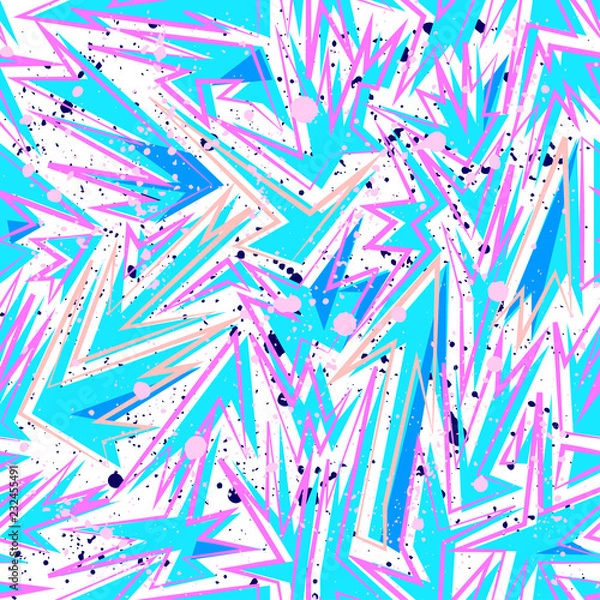 Fototapeta Abstract seamless vector pattern for girls, boys, clothes. Creative background with dots, geometric figures Funny wallpaper for textile and fabric. Fashion style. Colorful bright
