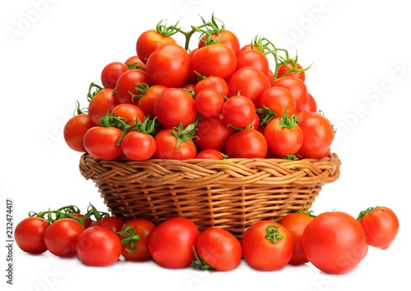 Obraz Ripe cherry tomatoes on a white background