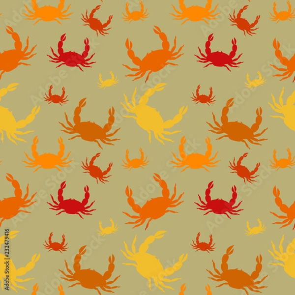 Obraz Repeating seamless pattern with crabs. Vector marine pattern, crabs.