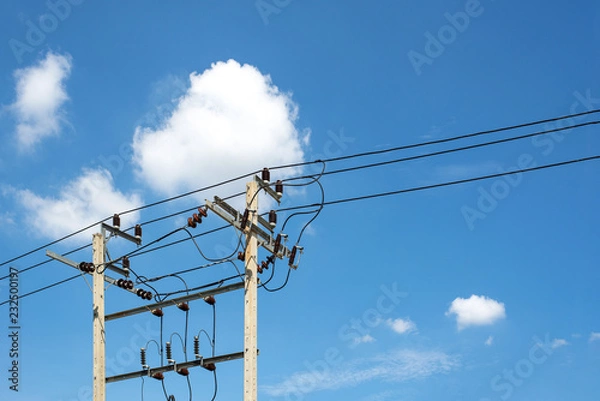 Fototapeta Electric pole and blue sky