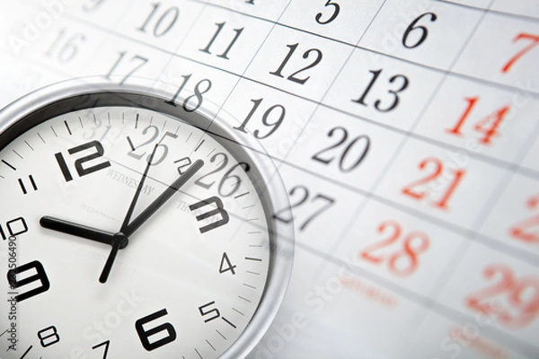 Obraz wall calendar with the number of days and white clock face