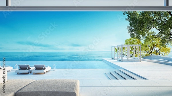 Obraz Beach living on Sea view - perfect living / 3d rendering