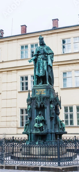 Fototapeta  Statue of Emperor Charles IV, the Holy Roman Emperor and King of Bohemia.  Square of the Crusaders. Prague, Czech Republic