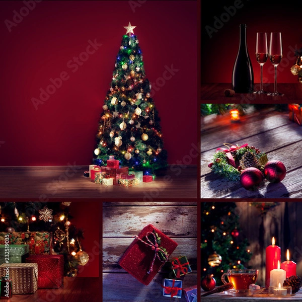 Fototapeta merry christmas and new year theme collage composed of different images