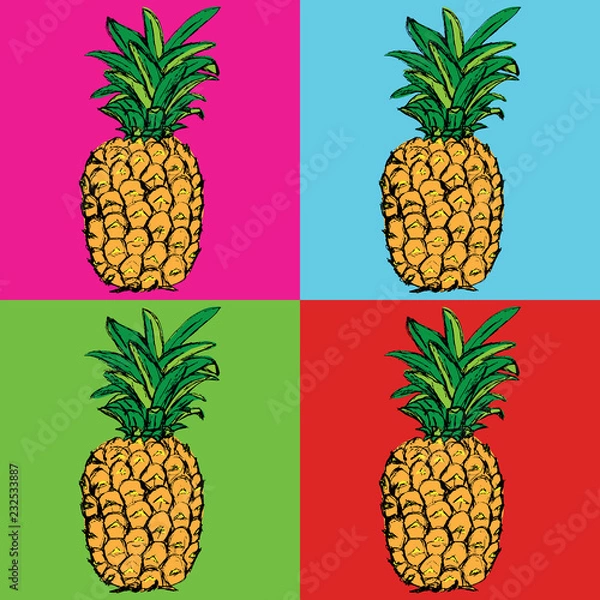 Fototapeta Pineapple. Exotic tropical fruit. Sketch. Pattern