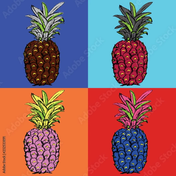Fototapeta Pineapple. Exotic tropical fruit. Sketch. Pattern