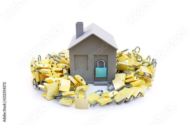 Obraz A house surrounded by padlocks on a white background