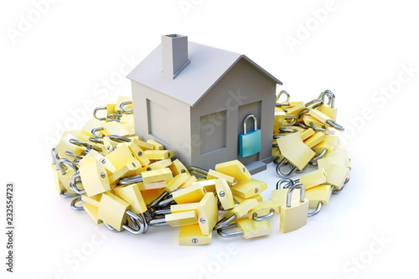 Obraz A house surrounded by padlocks on a white background