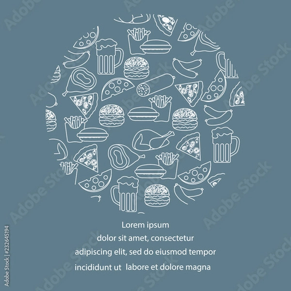 Fototapeta Beer, different types of food and fast food.