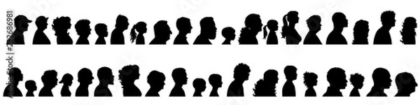 Obraz Sylwetka wektor zestaw twarzy profilu różnych ludzi.