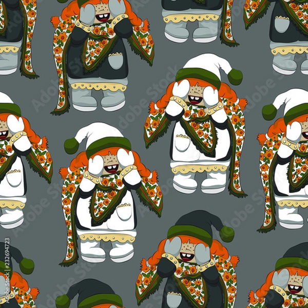 Fototapeta pattern of girl in warm clothes in russian shawl