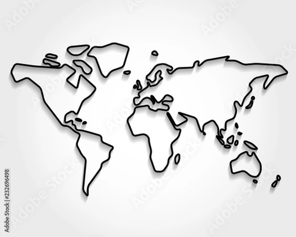 Obraz Mapa świata, czarny kontur