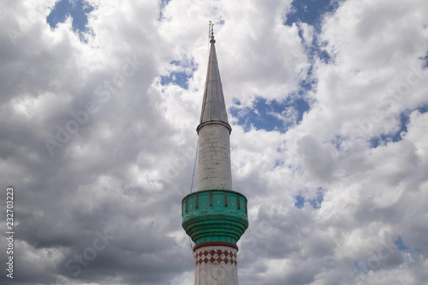 Fototapeta The minaret of mosque with Yavuz Sultan Selim bridge view for Islamic and blessed Friday concept.