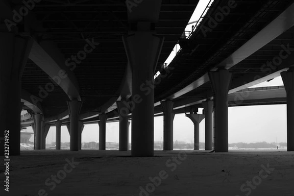 Fototapeta Bridge detail black and white. architecture lines. abstract background