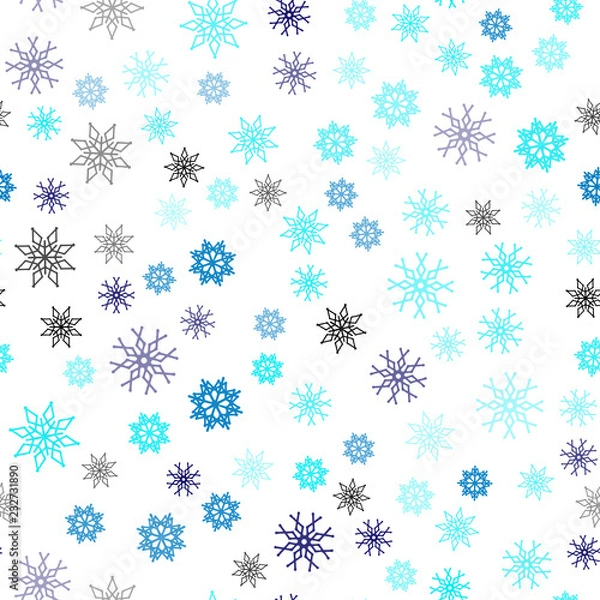 Fototapeta Dark BLUE vector seamless layout with bright snowflakes.
