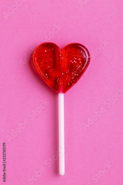 Obraz Red sweet tasty lollipop in shape of heart