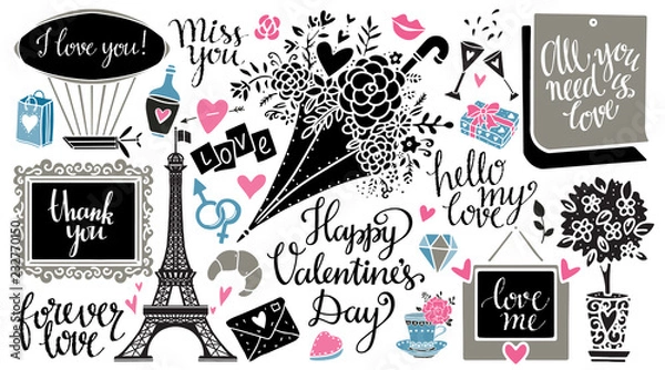 Obraz Valentines day design elements, icons