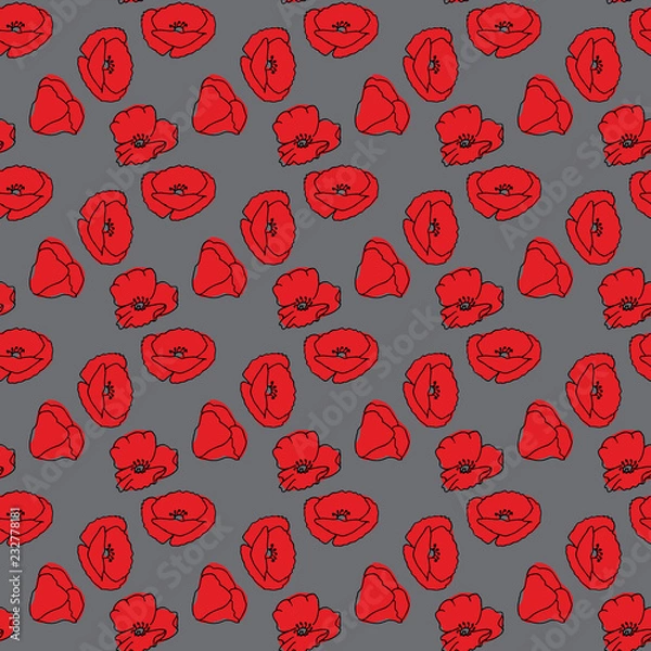 Fototapeta Papaver, poppy seed. Sketch. hand drawn pattern