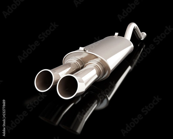 Obraz car muffler sport  on a black  background 3D illustration, 3D rendering