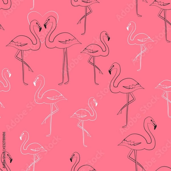Fototapeta  Pink flamingos seamless pattern