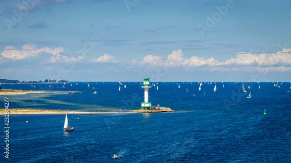Obraz Many sailing boats in the harbor of Kiel Germany. Taken from the deck of the Color Fantasy ferry which travels from Kiel to Oslo which is currently the world's second largest cruise ferry